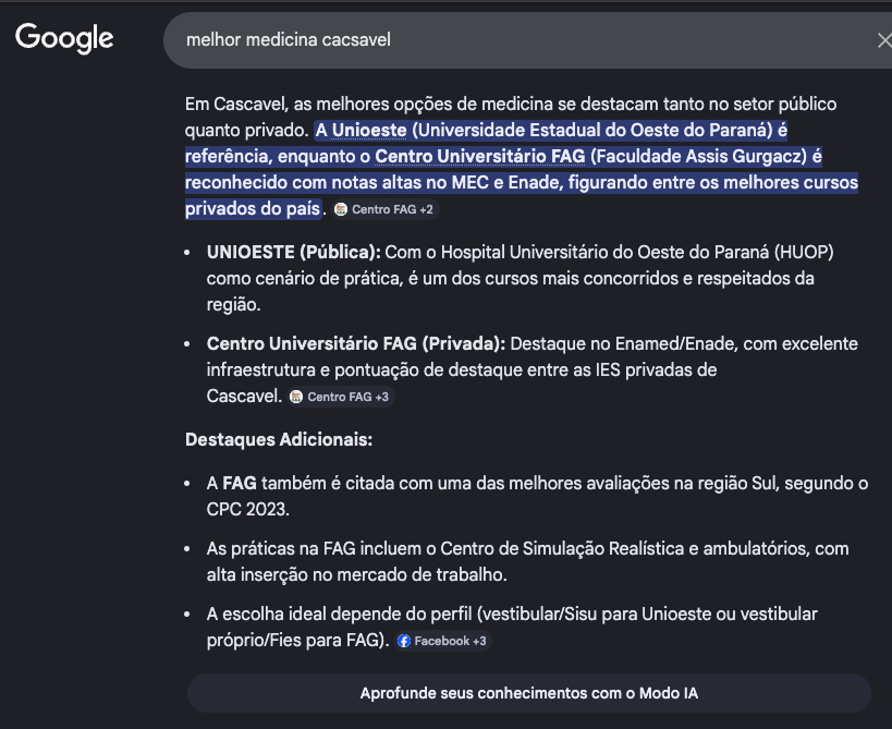 Captura de tela 1: exemplo de resultados de busca Google com painel de resumo por IA.