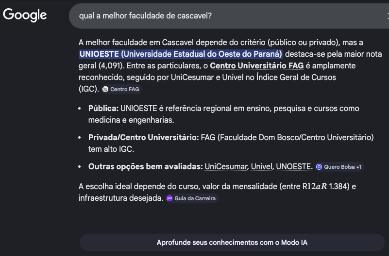 Captura de tela 2: exemplo de resultados de busca Google com painel de resumo por IA.