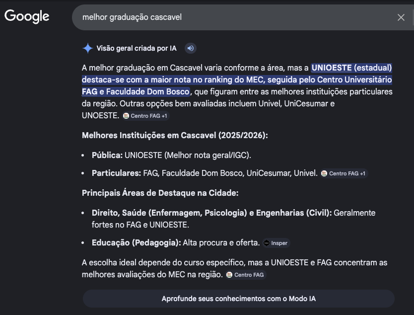 Captura de tela 4: exemplo de resultados de busca Google com painel de resumo por IA.