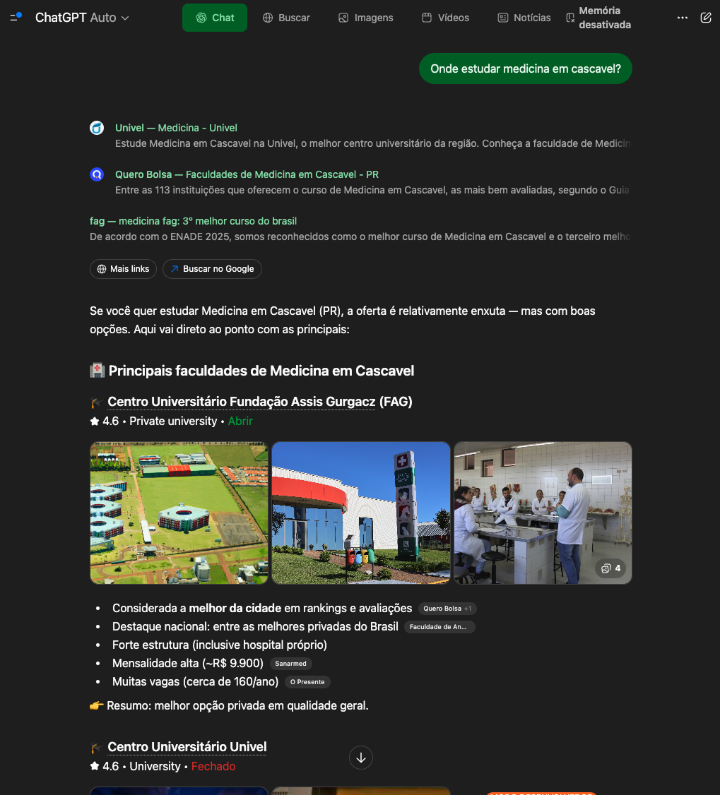 Captura de tela: exemplo de resposta em ChatGPT relacionada à consulta realizada.