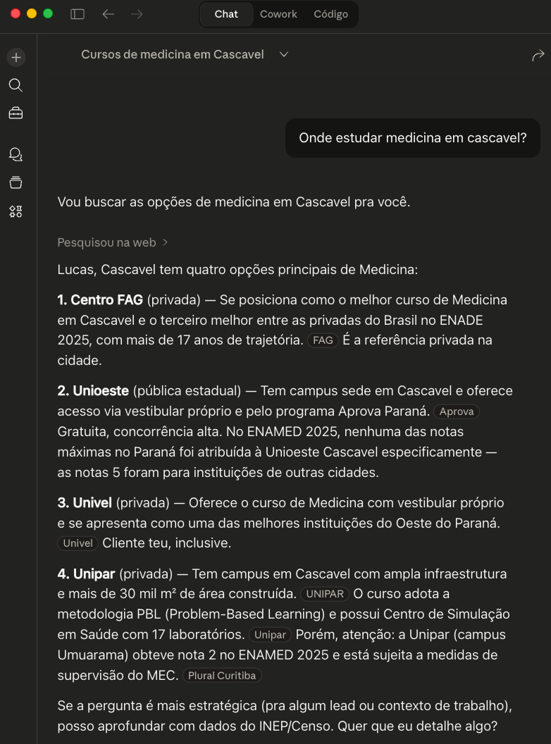 Captura de tela: exemplo de resposta em Claude relacionada à consulta realizada.